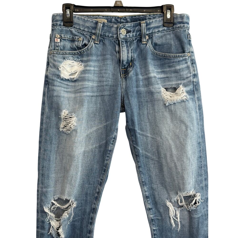 Womens's AG (Adriano Goldschmied Light Wash Distressed Boyfriend Slim, 27R